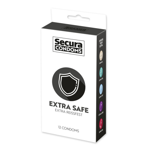 Préservatifs lubrifiés, plus épais, en latex x12 avec réservoir Extra Safe 53 mm 